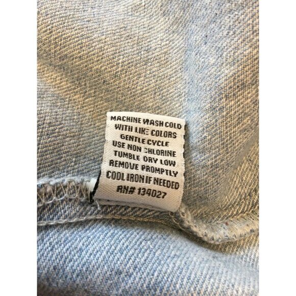 Women's Denim Jean Trucker Jacket Embroidered Stars Distressed Size 2X Angel Kis - Picture 7 of 7